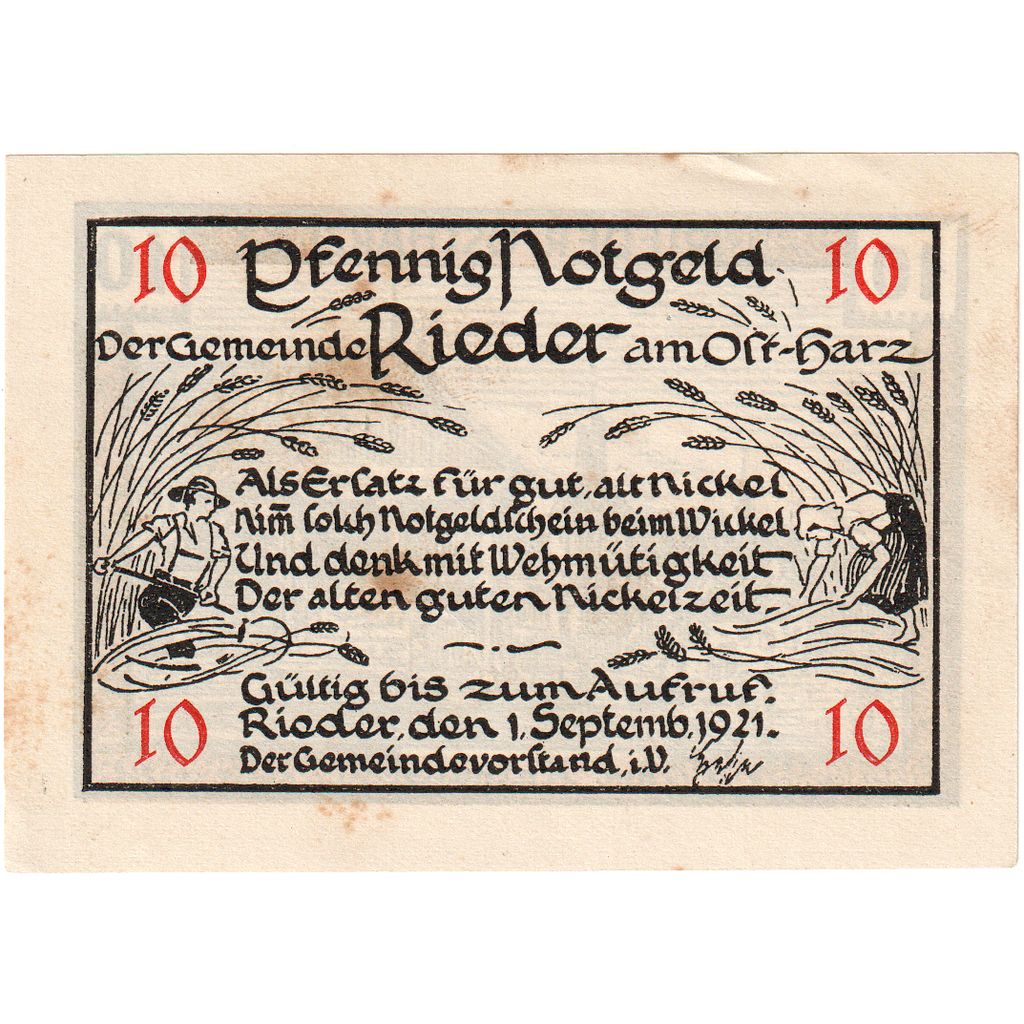 Germany, Rieder, 10 Pfennig, 1921-09-01, AU(55-58)