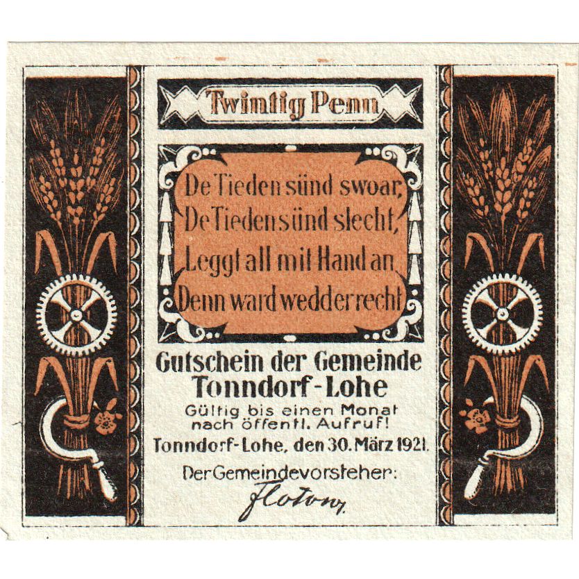 Germany, Tonndorf, 20 Pfennig, 1921-03-30, UNC(63)