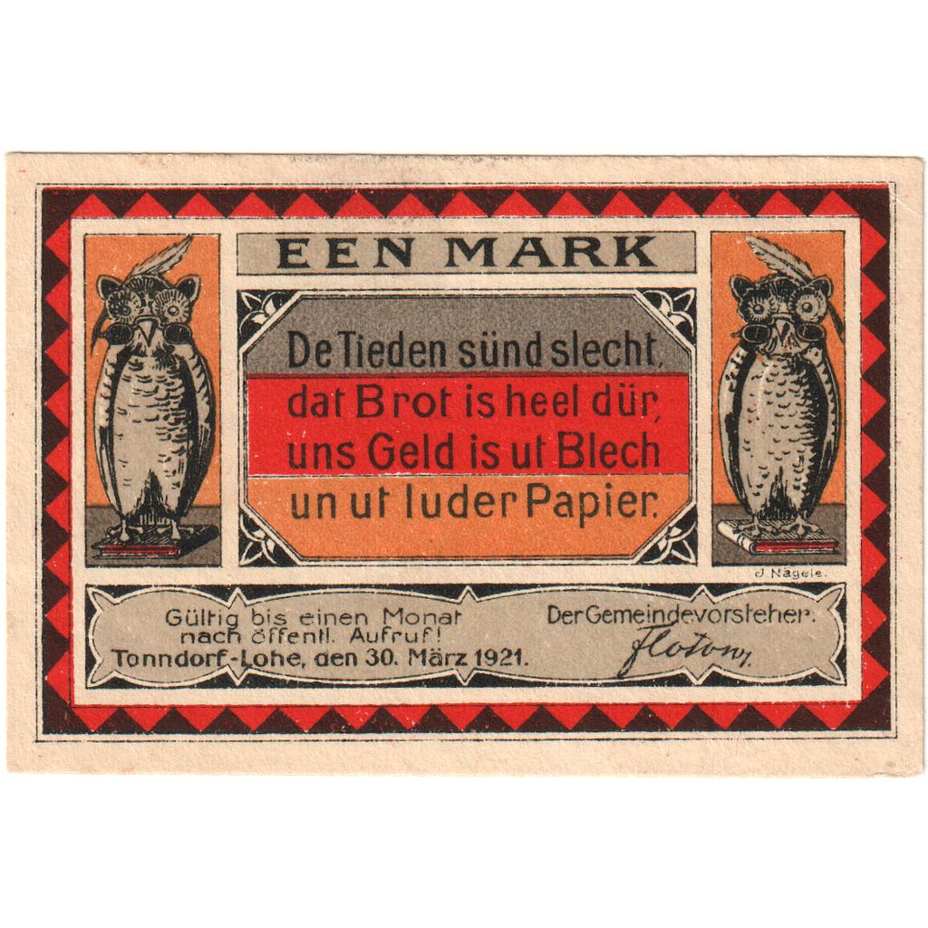 Germany, Tonndorf, 1 Mark, 1921-03-30, UNC(63)