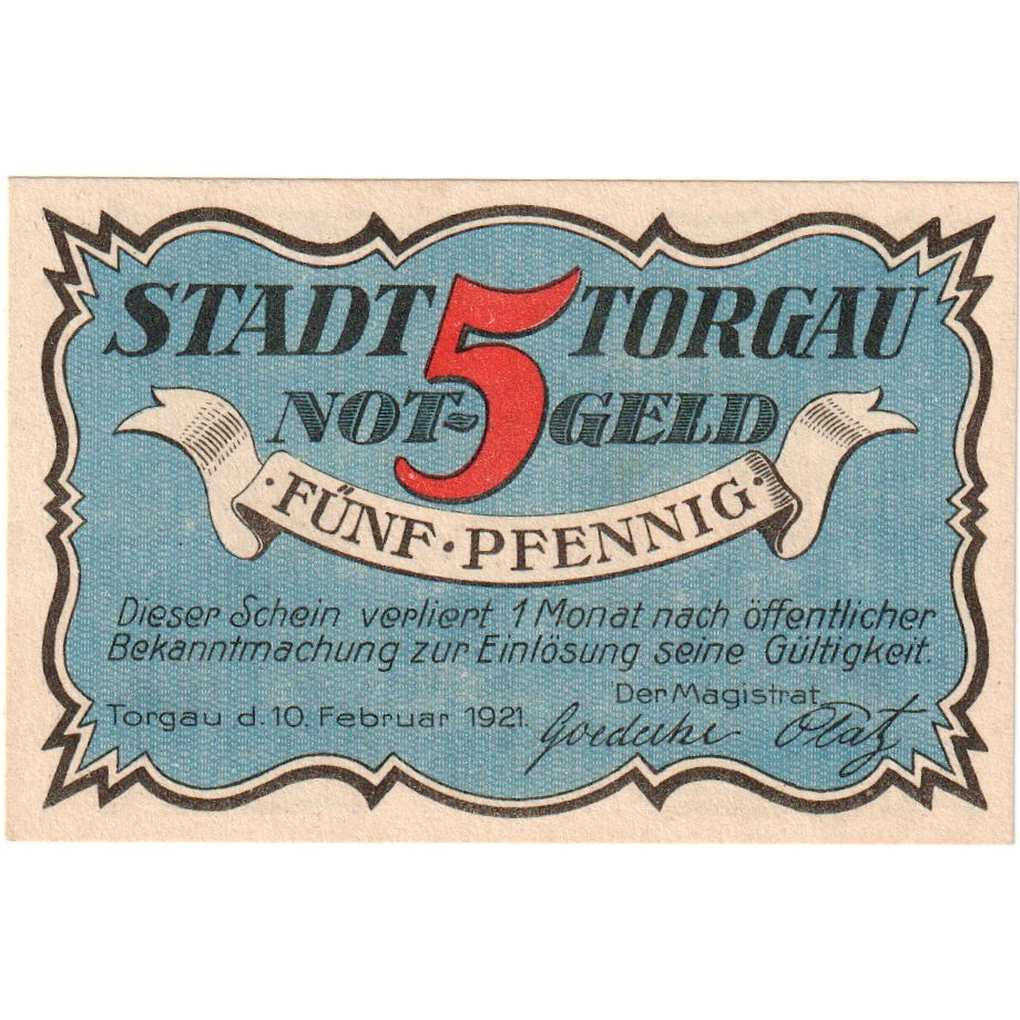 Germany, Torgau, 5 Pfennig, 1921-02-10, UNC(63)