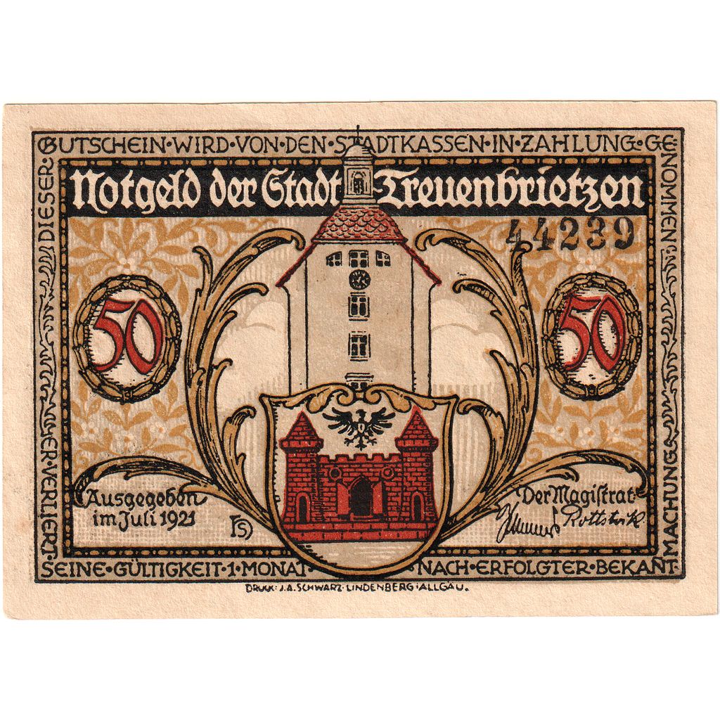 Niemcy, Treuenbrietzen, 50 Pfennig, UNC(63)