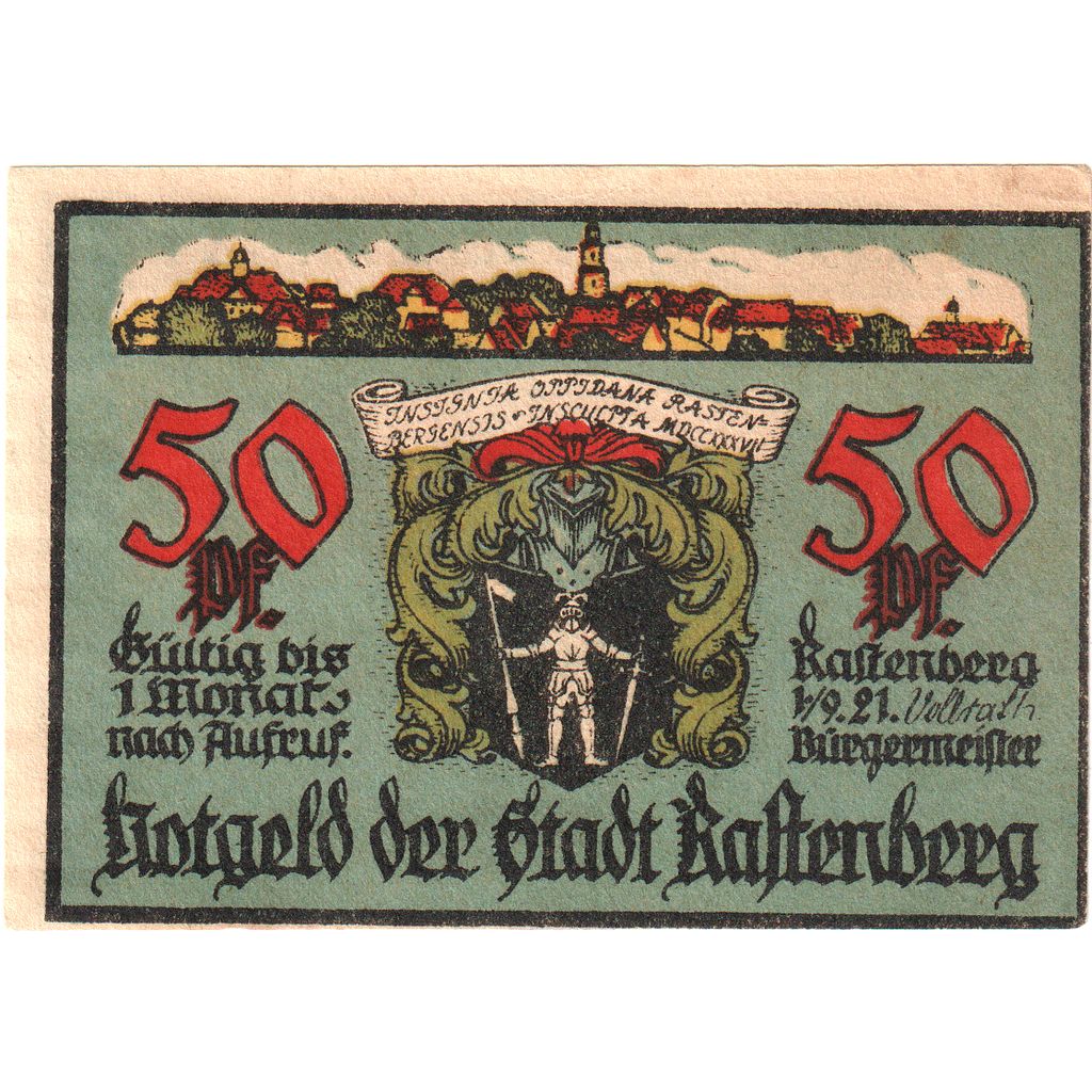Germany, Rastenberg, 50 Pfennig, 1921-09-01, UNC(63)