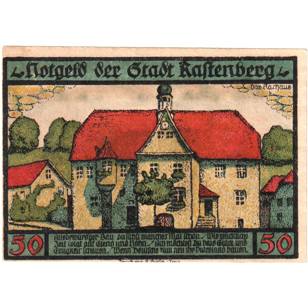 Germany, Rastenberg, 50 Pfennig, 1921-09-01, UNC(63)