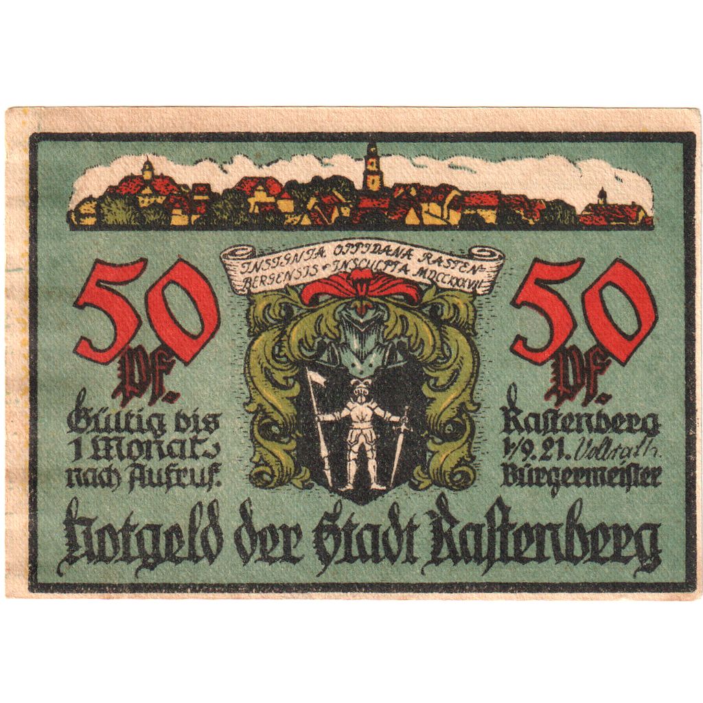 Germany, Rastenberg, 50 Pfennig, 1921-09-01, AU(55-58)