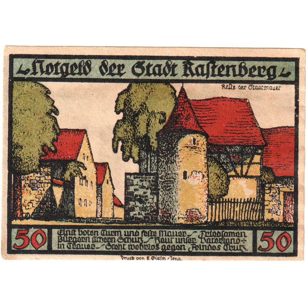 Germany, Rastenberg, 50 Pfennig, 1921-09-01, AU(55-58)