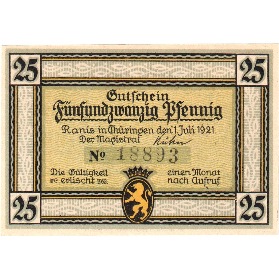 Germany, Ranis in Thür, 25 Pfennig, 1921-07-01, UNC(63)