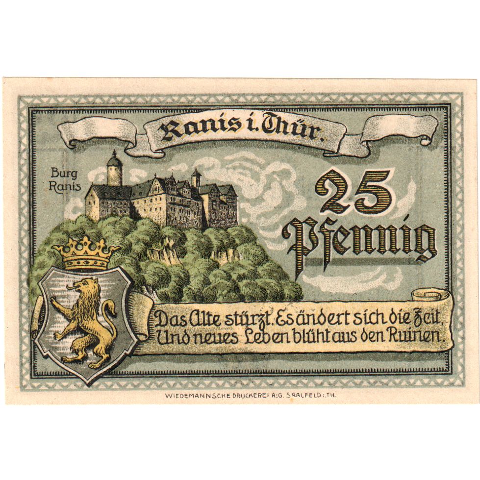 Germany, Ranis in Thür, 25 Pfennig, 1921-07-01, UNC(63)