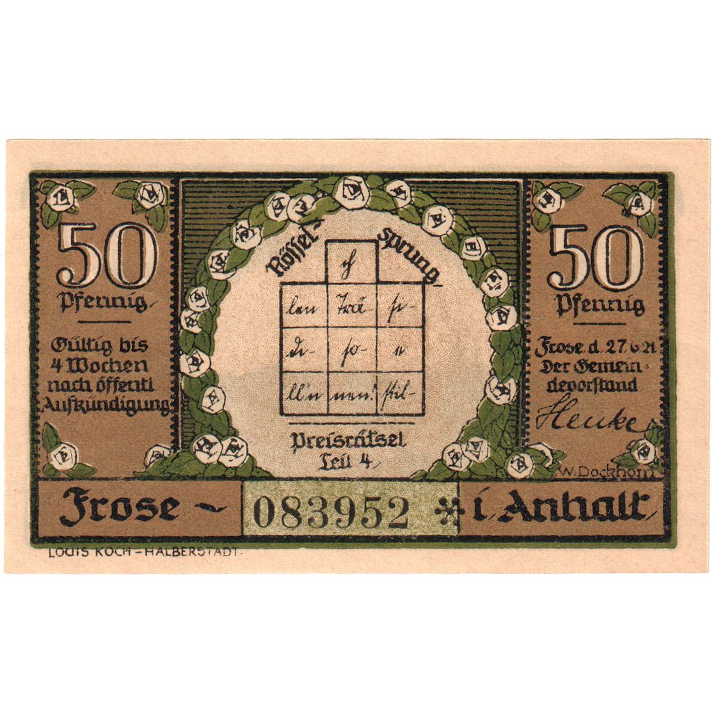 Germany, Frose in Anhalt, 50 Pfennig, 1921-06-27, UNC(63)