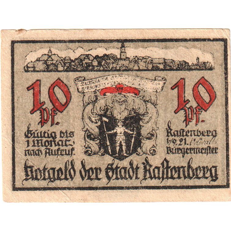 Germany, Rastenberg, 10 Pfennig, 1921-09-01, UNC(63)