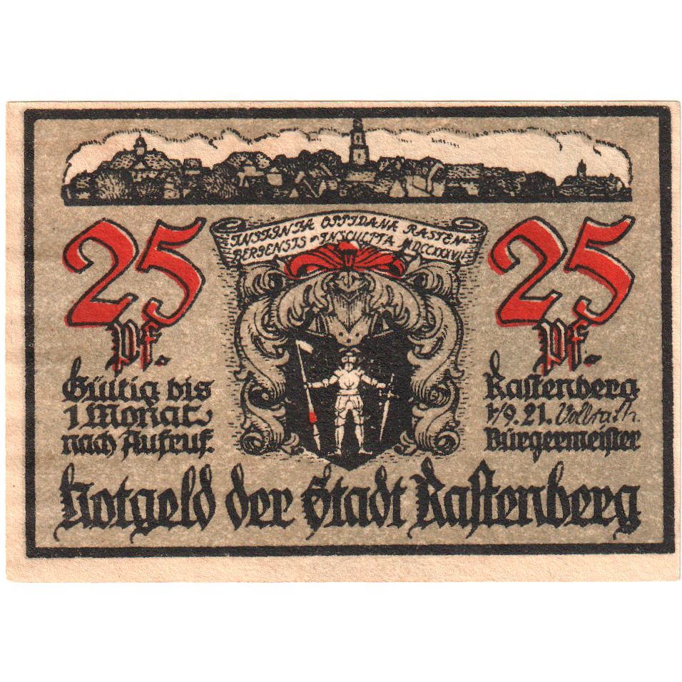 Germany, Rastenberg, 25 Pfennig, 1921-09-01, UNC(63)