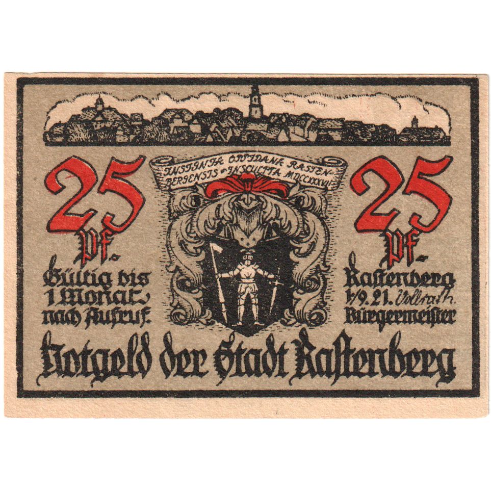 Germany, Rastenberg, 25 Pfennig, 1921-09-01, UNC(63)