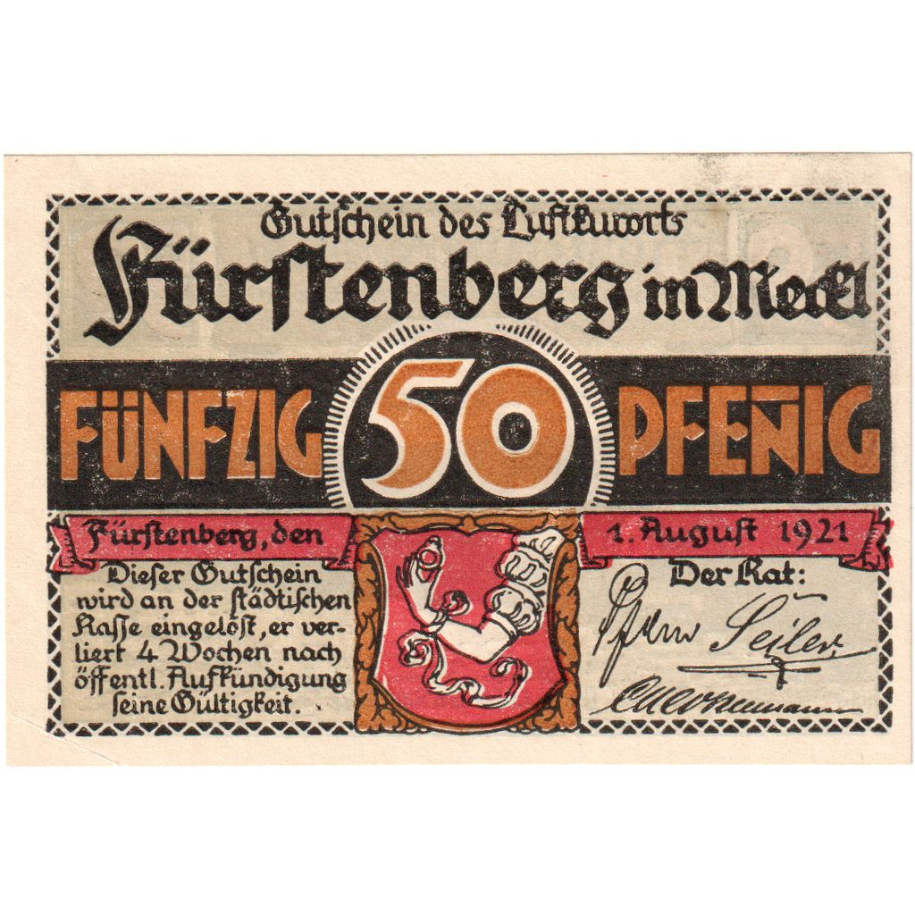 Germany, Furstenberg in Meckl, 50 Pfennig, 1921-08-01, UNC(63)