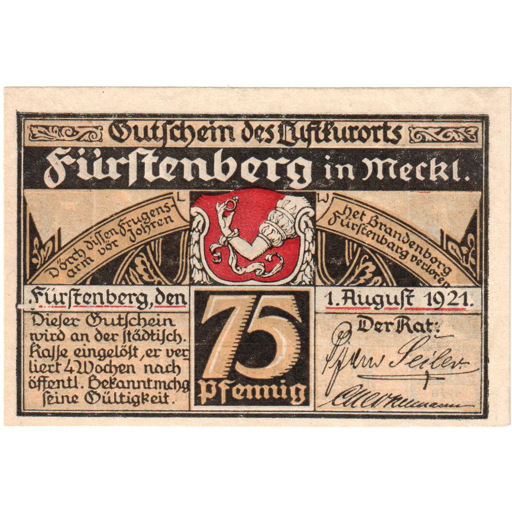 Germany, Furstenberg in Meckl, 75 Pfennig, 1921-08-01, UNC(63)