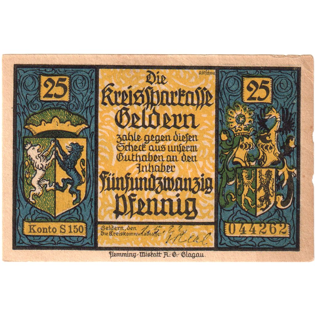Germany, Geldern, 25 Pfennig, 1922-05-01, EF(40-45)
