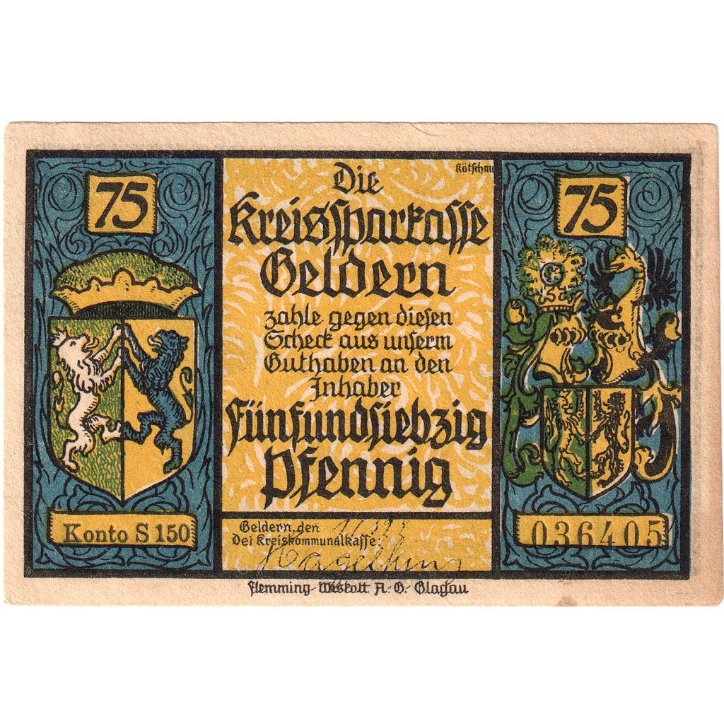 Germany, Geldern, 75 Pfennig, 1922-05-01, AU(55-58)