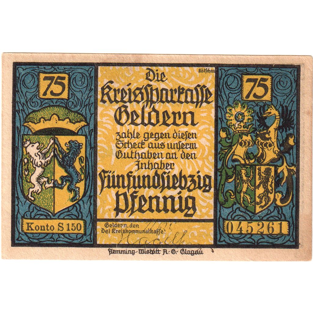 Germany, Geldern, 75 Pfennig, 1922-05-01, AU(55-58)