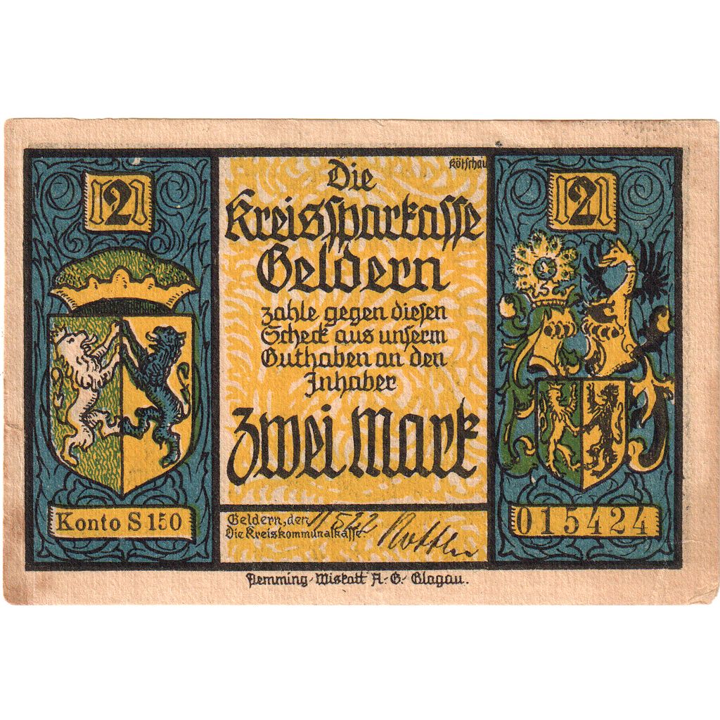 Germany, Geldern, 2 Mark, 1922-05-01, EF(40-45)