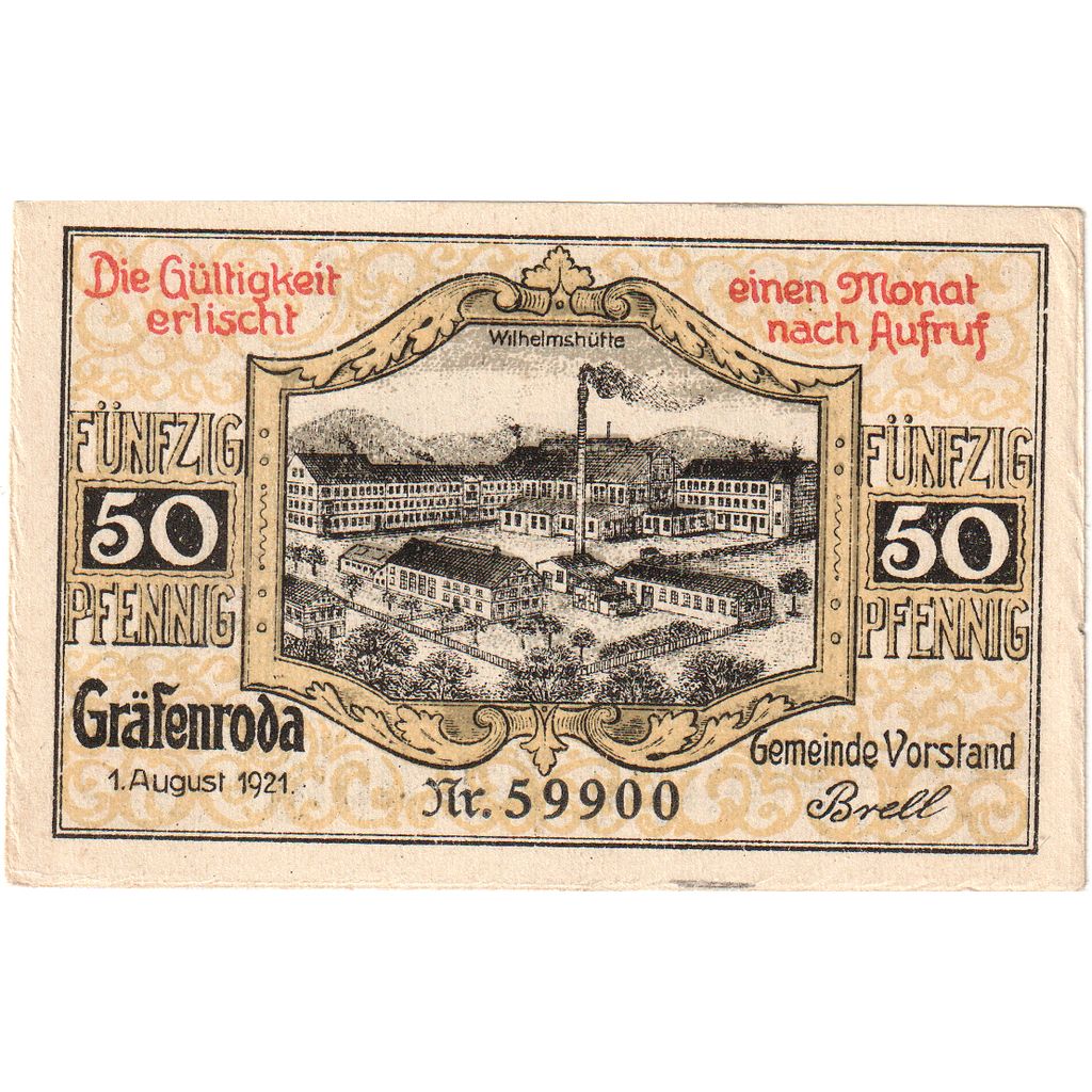 Germany, Grafenroda, 50 Pfennig, 1921-08-01, UNC(63)