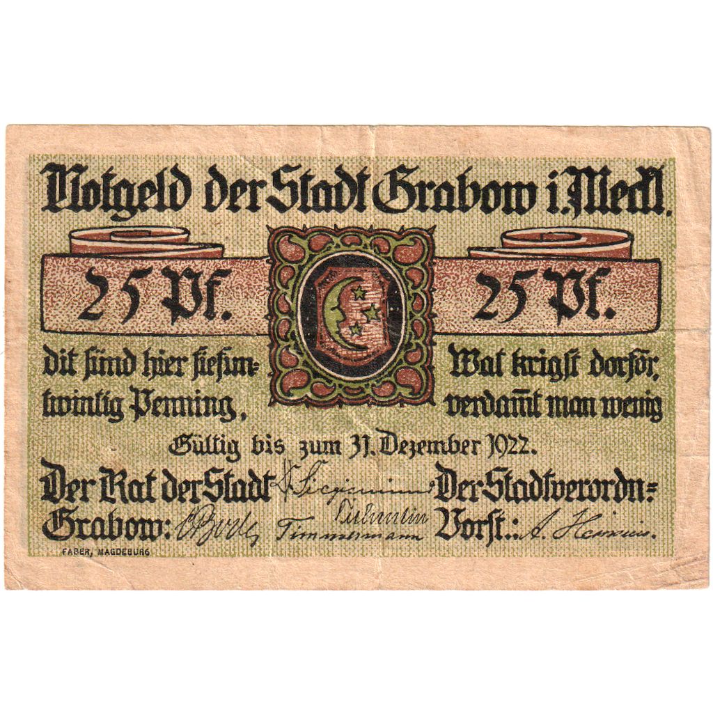 Germany, Grabow, 25 Pfennig, 1922-06-30, VF(20-25)