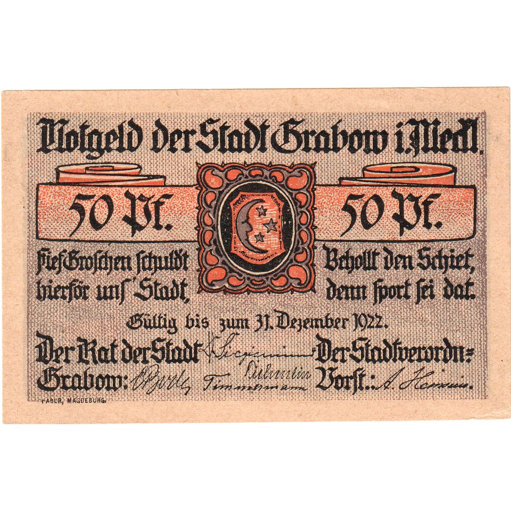 Germany, Grabow, 50 Pfennig, 1922-06-30, AU(55-58)