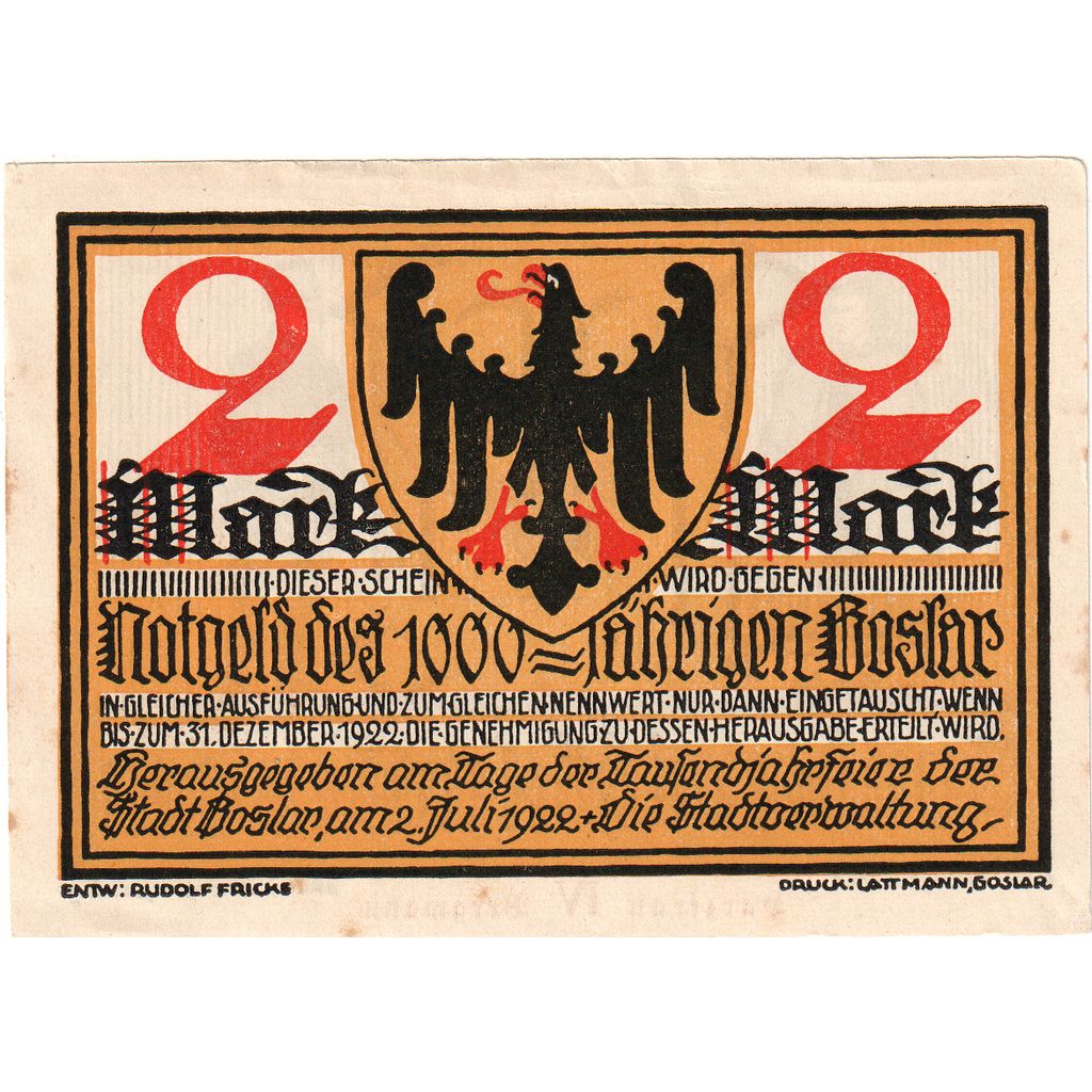 Germany, Goslar, 2 Mark, 1922-07-02, EF(40-45)