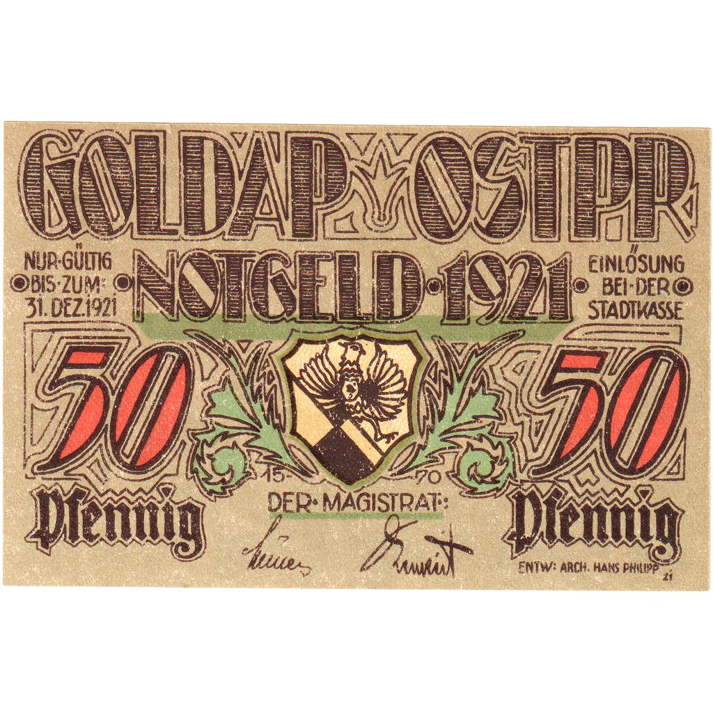 Germany, Goldap, 50 Pfennig, 1921-12-31, UNC(63)