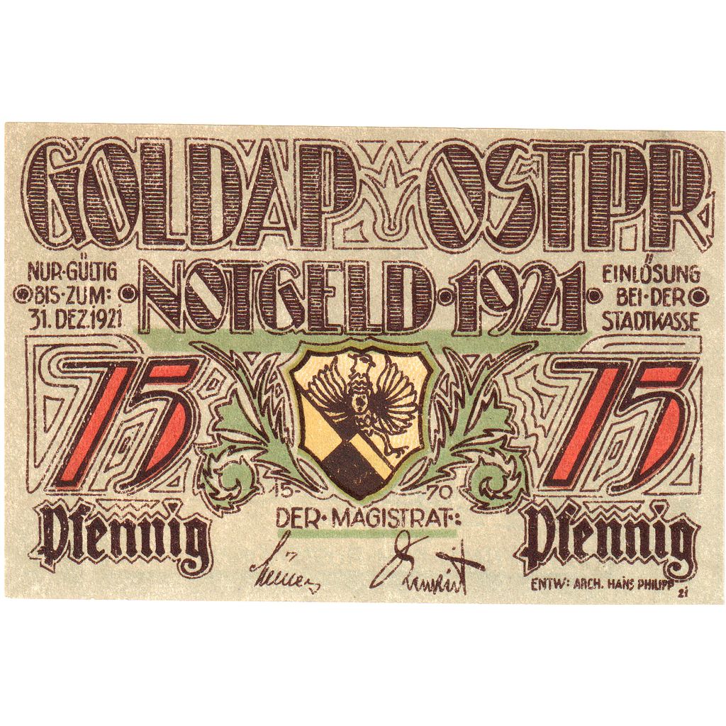 Germany, Goldap, 75 Pfennig, 1921-12-31, UNC(63)