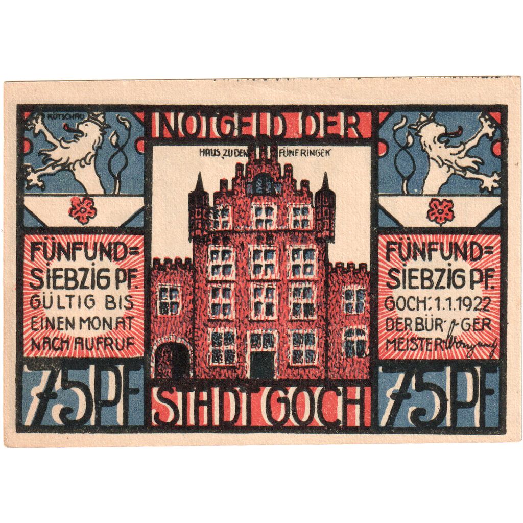Duitsland, Goch, 75 Pfennig, 1922-01-01, SPL