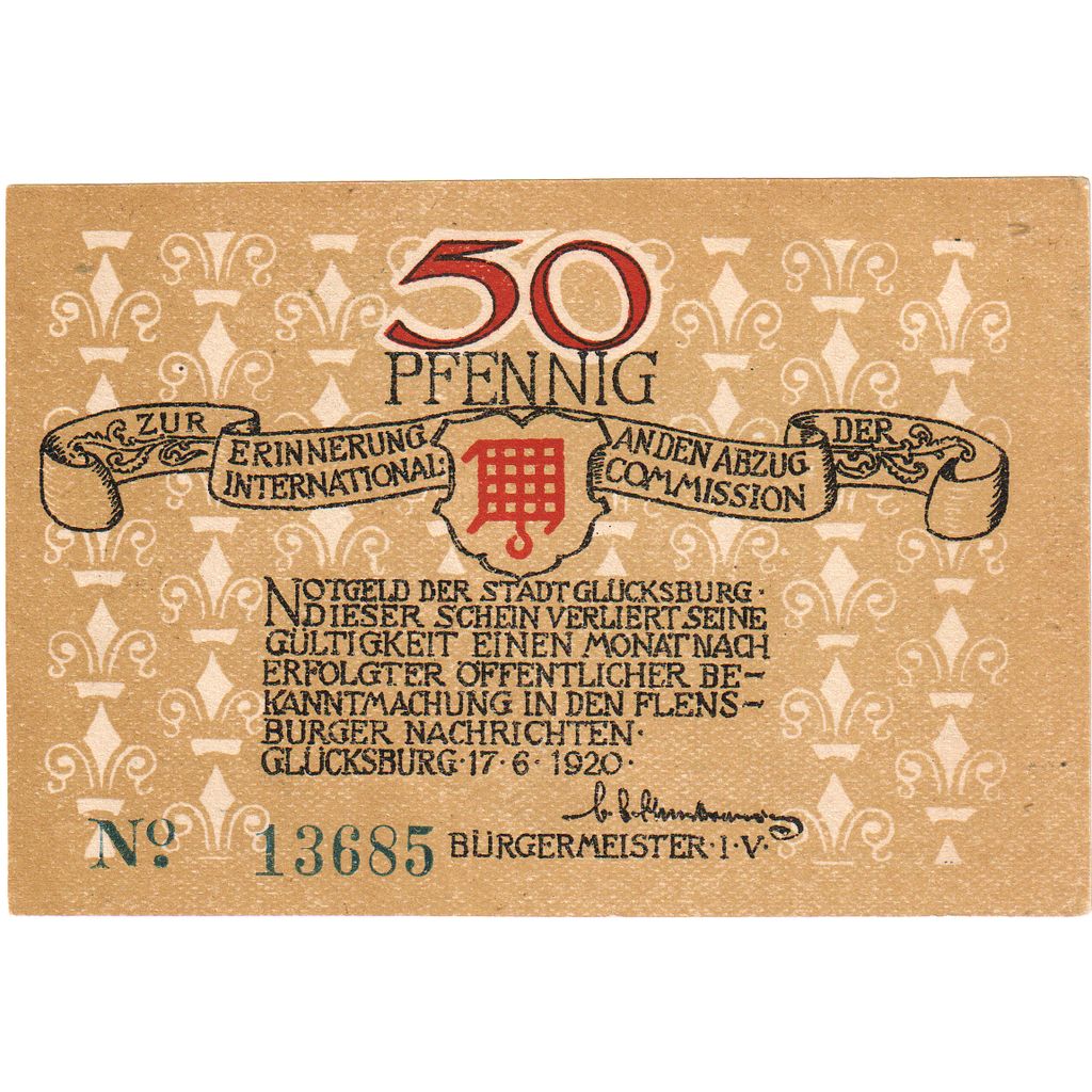 Germania, Glucksburg, 50 Pfennig, 1920-06-17, SPL