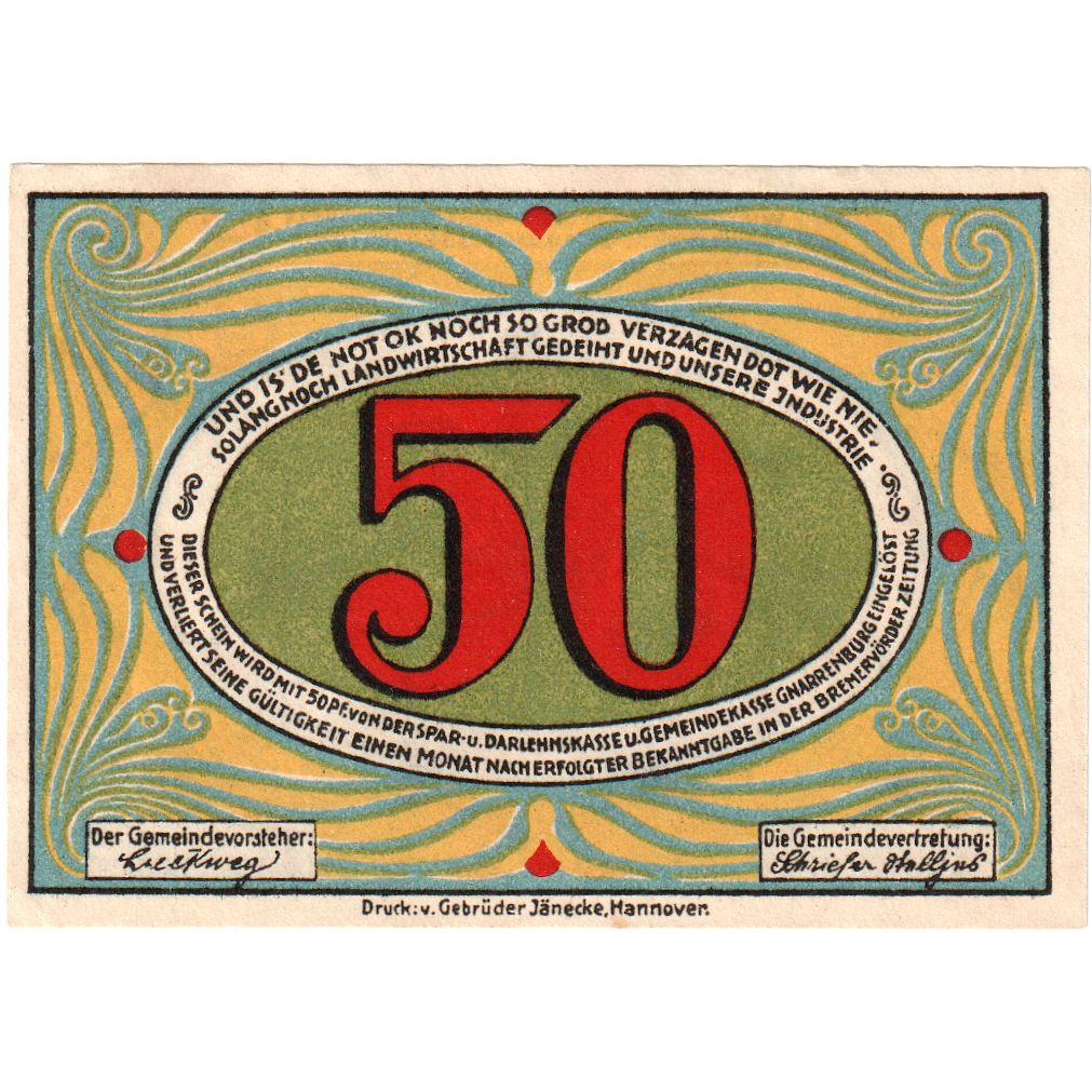 Deutschland, Gnarrenburg, 50 Pfennig, UNZ-