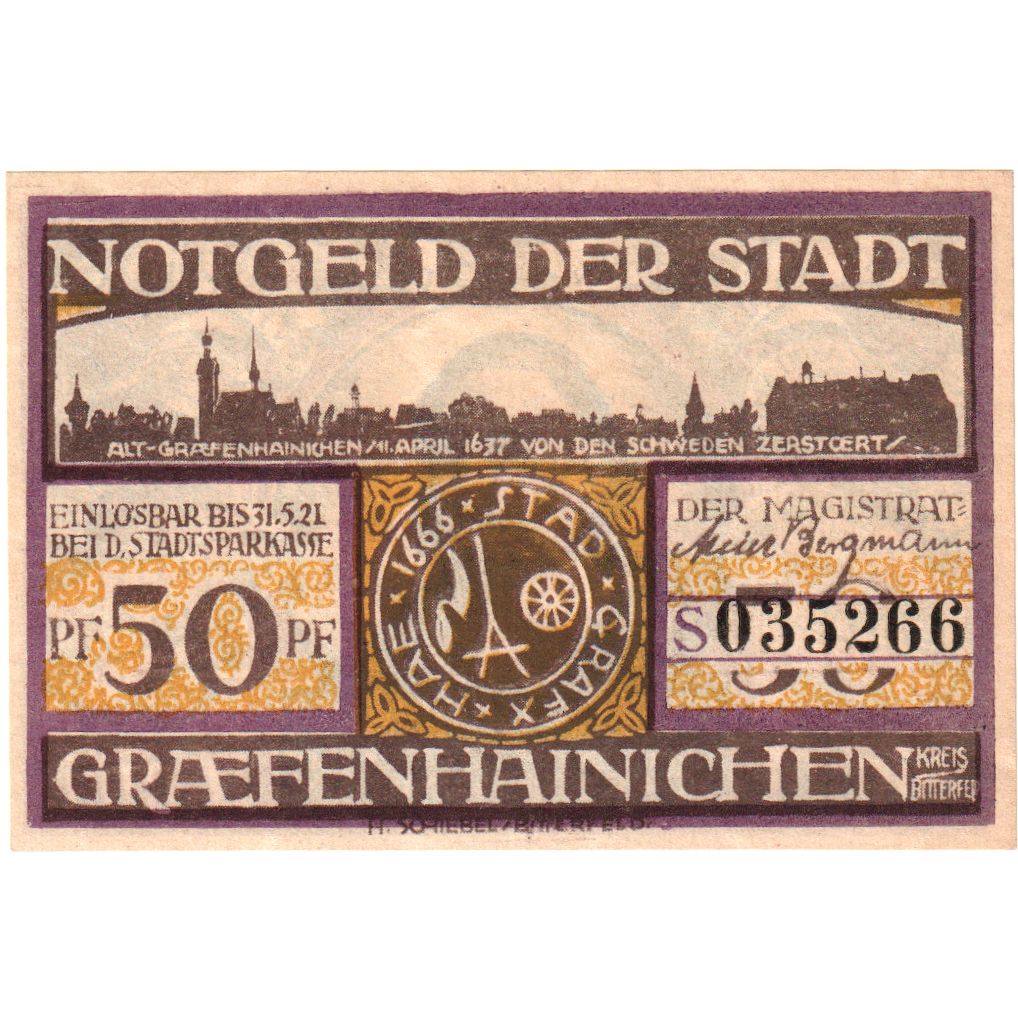 Deutschland, Gräfenhainichen, 50 Pfennig, 1921-05-31, UNZ-