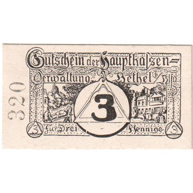 Deutschland, Bielefeld Hauptkassen Verwaltung, 3 Pfennig, UNZ-
