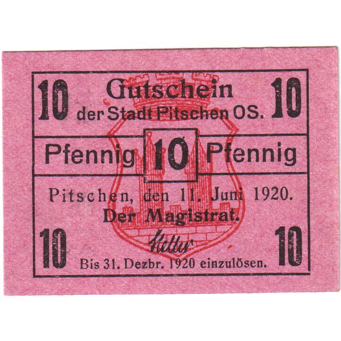 Deutschland, Pitschen, 10 Pfennig, 1921-12-31, UNZ-