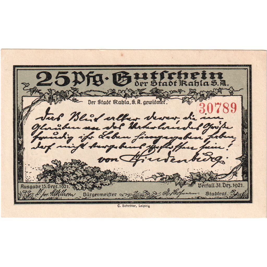 Germany, Kahla, 25 Pfennig, 1921-12-31, UNC(63)