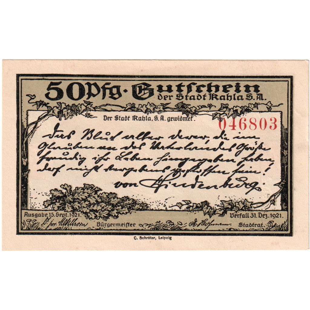 Germany, Kahla, 50 Pfennig, 1921-12-31, UNC(63)