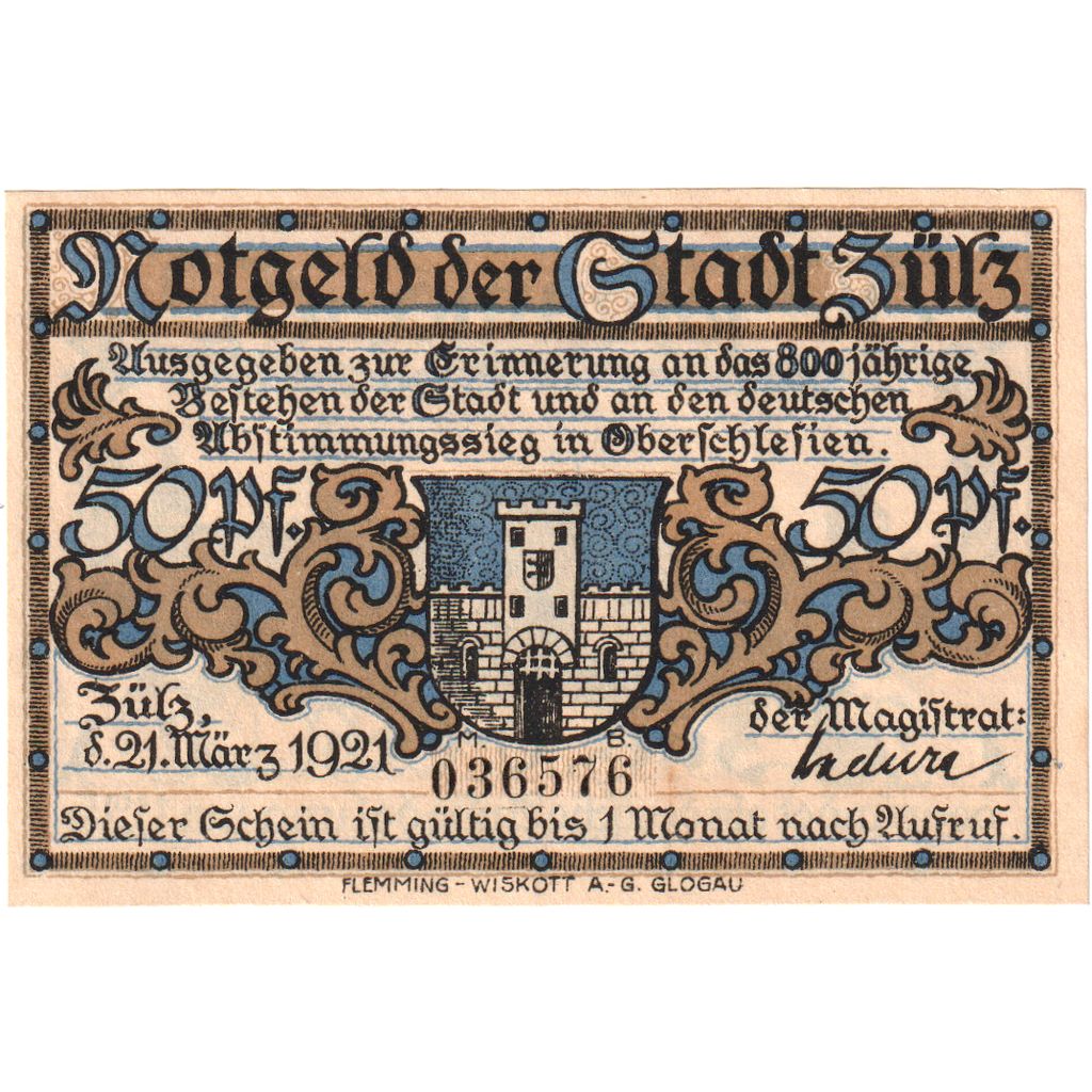 Germany, Zülz, 50 Pfennig, 1921-03-21, UNC(63)