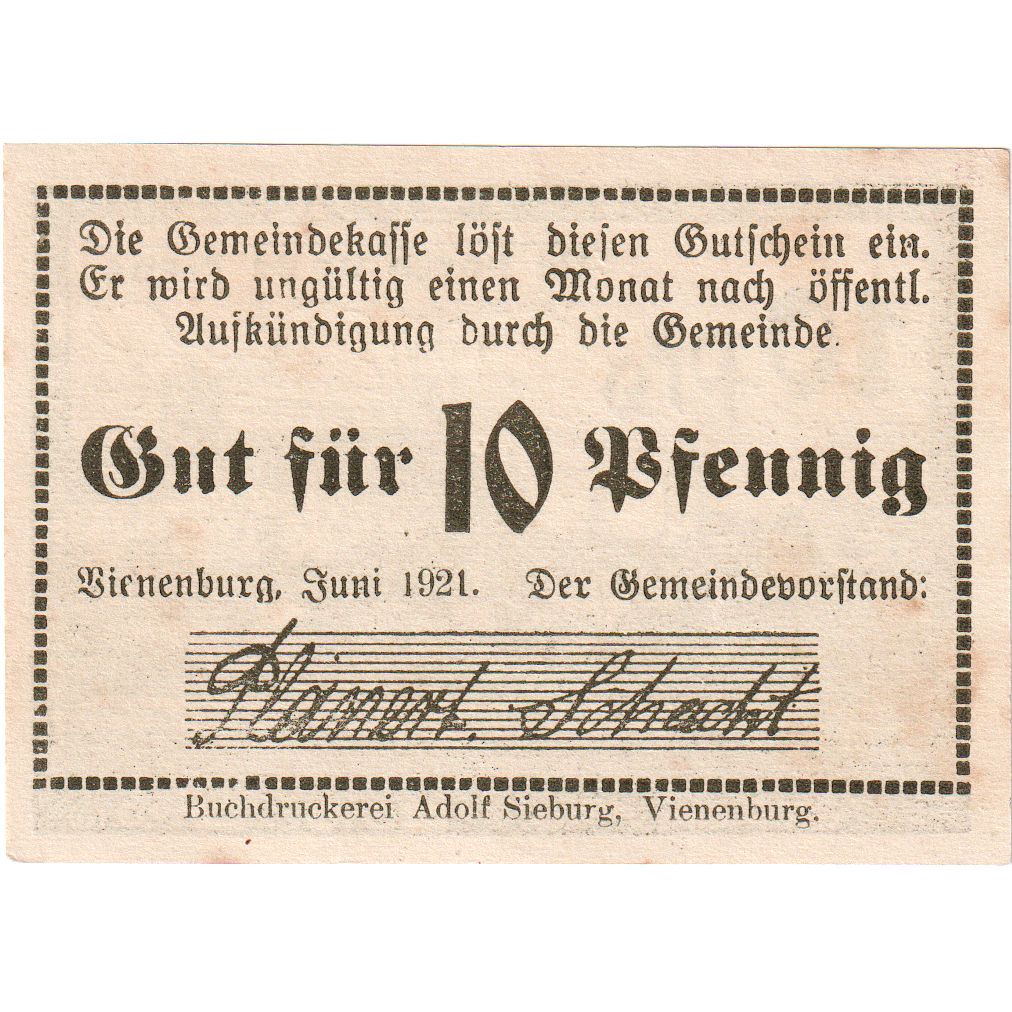Germany, Vienenburg am Harz, 10 Pfennig, AU(55-58)