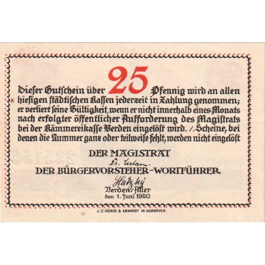 Germania, Verden, 25 Pfennig, 1920-06-01, SPL
