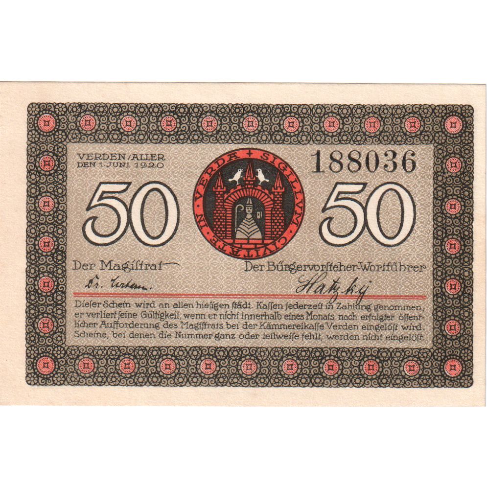 Germania, Verden, 50 Pfennig, 1920-06-01, SPL