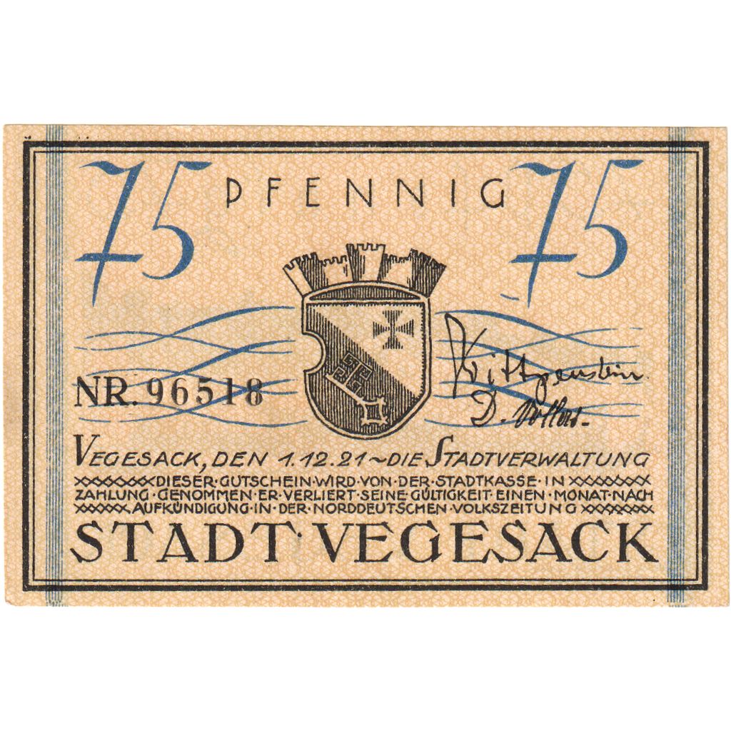 Germania, Vegesack, 75 Pfennig, 1921-12-01, SPL