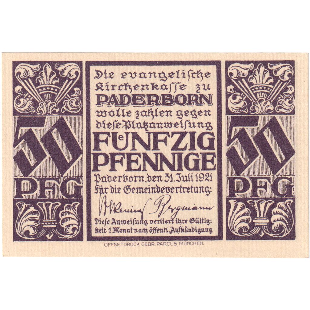 Germania, Paderborn, 50 Pfennig, 1921-07-31, SPL