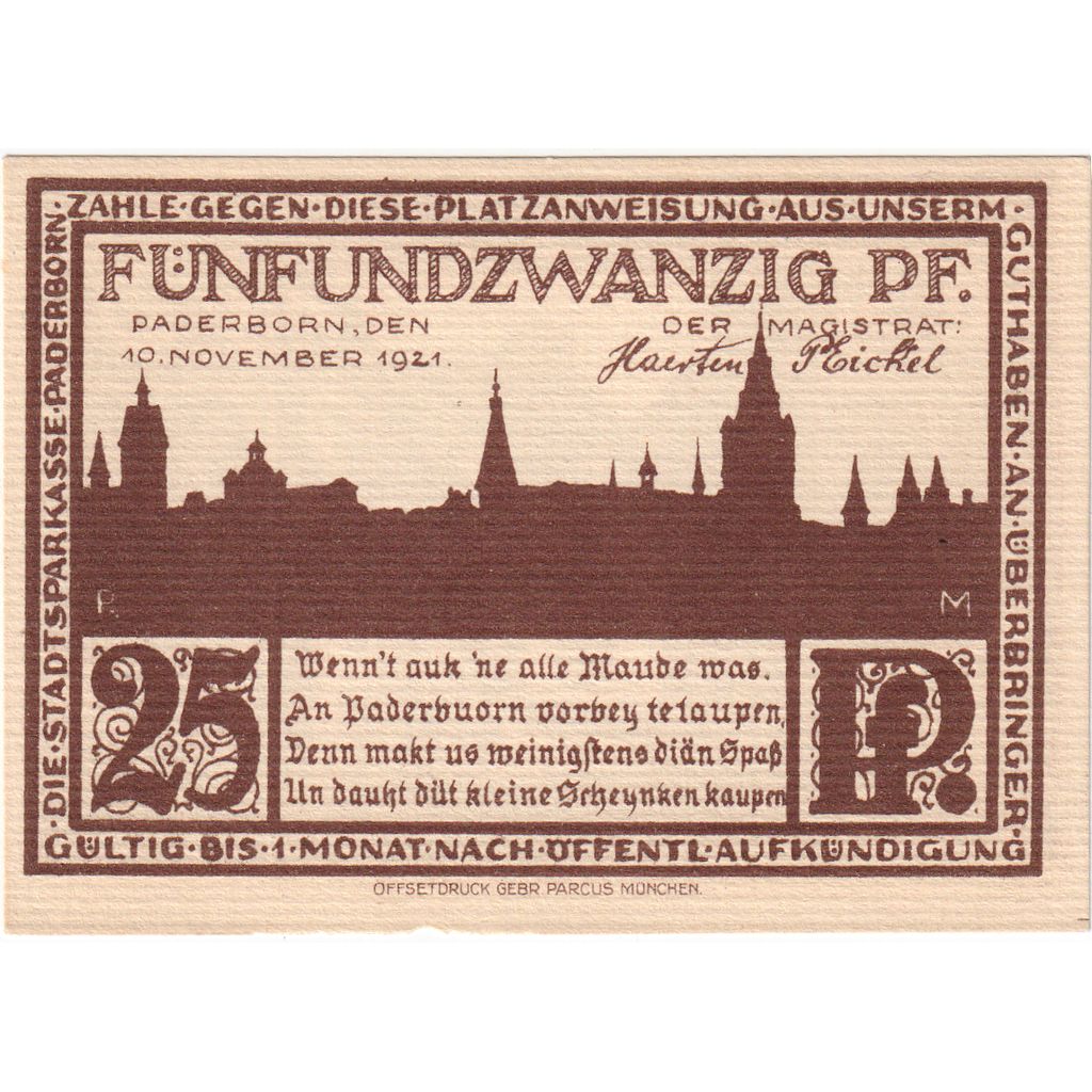 Germania, Paderborn, 25 Pfennig, 1921-11-10, SPL