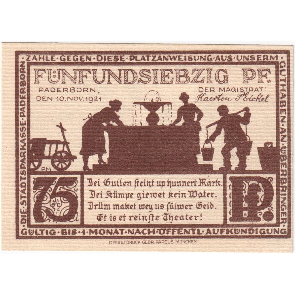Alemania, Paderborn, 75 Pfennig, 1921-11-10, SC