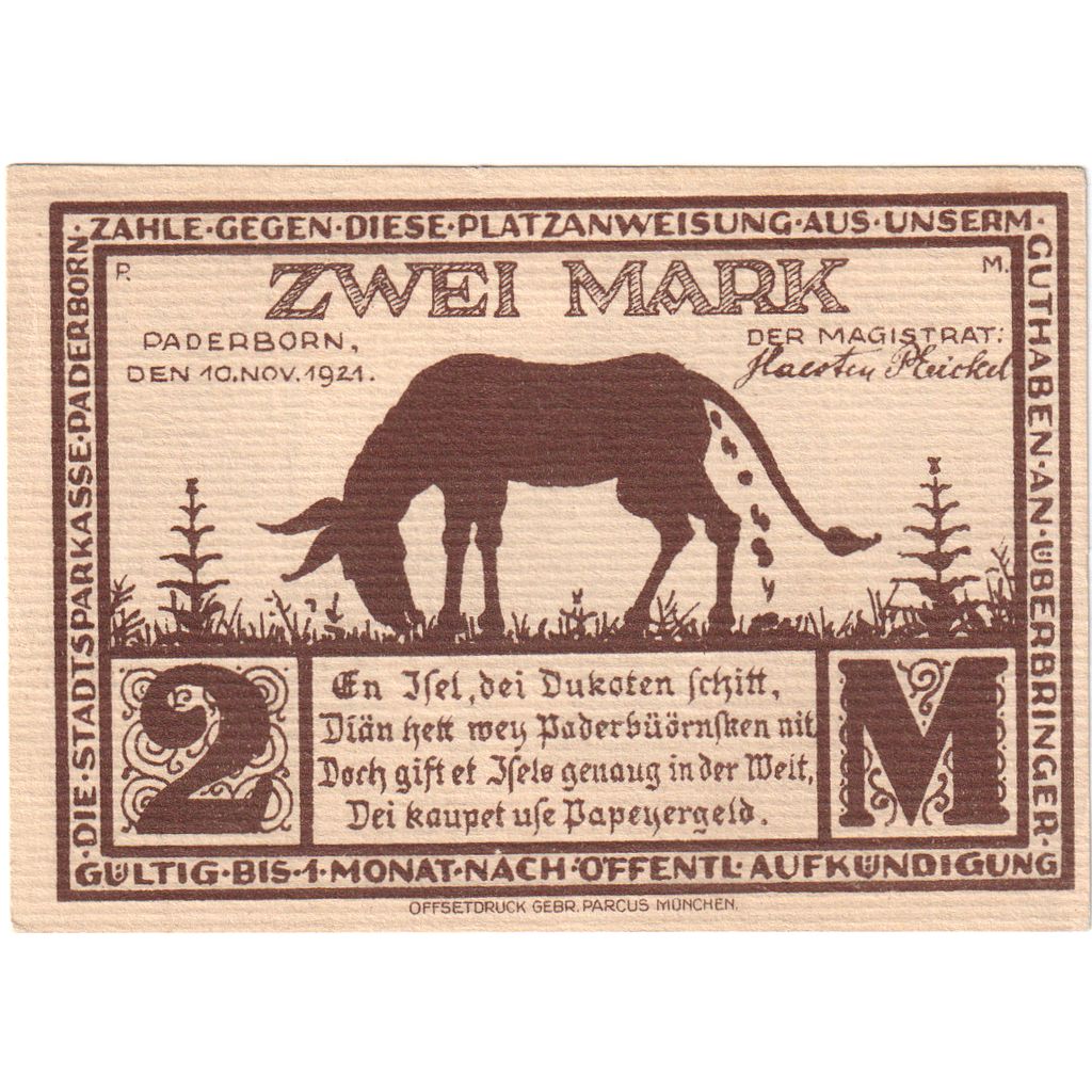 Alemania, Paderborn, 2 Mark, 1921-11-10, SC