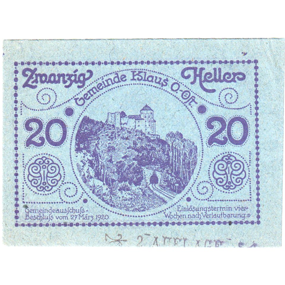 Austria, Klaus, 20 Heller, 1920-03-27, SC