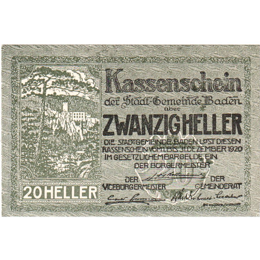 Austria, Baden, 20 Heller, 1920-12-31, SC