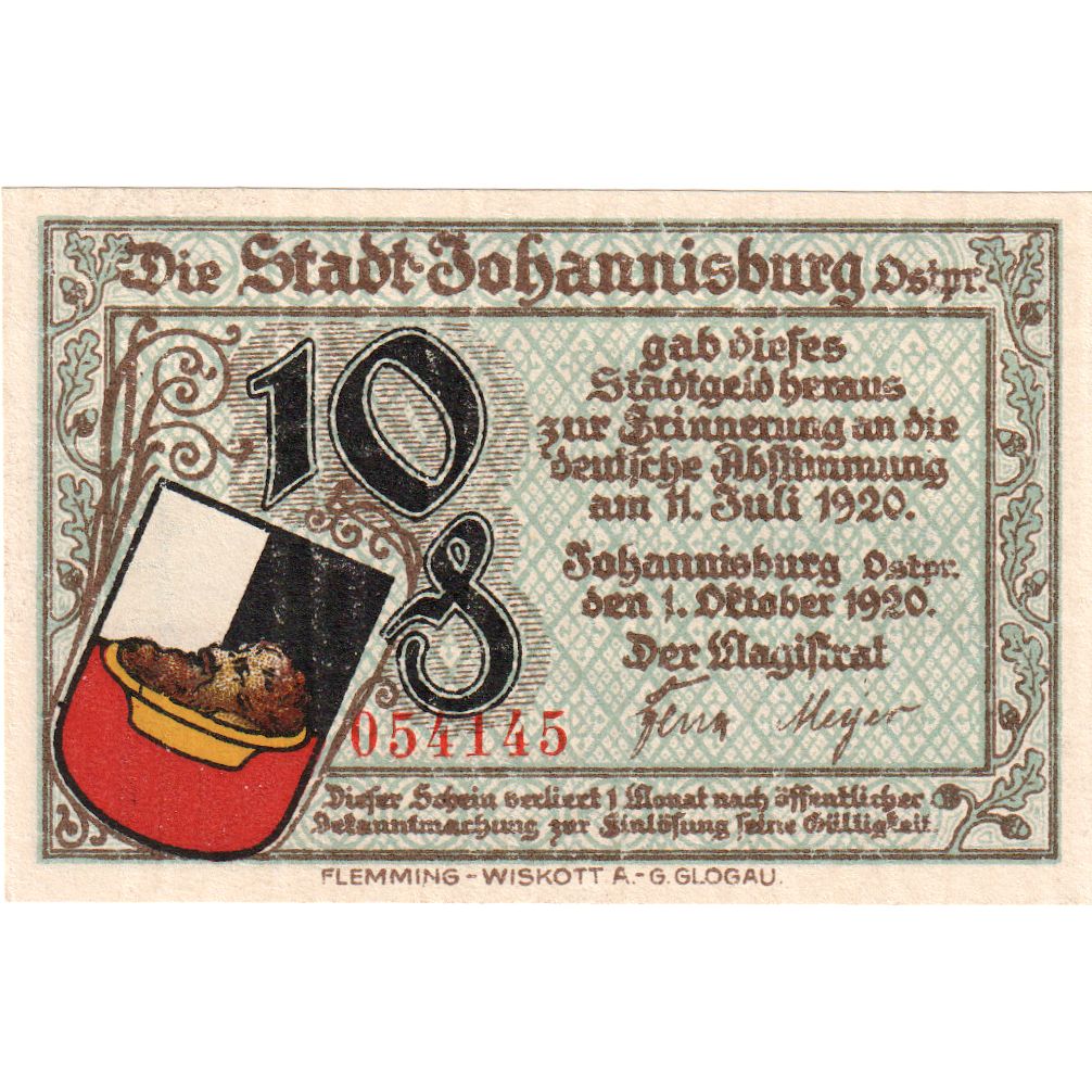 Alemania, Johannisburg, 10 Pfennig, 1921-10-01, SC