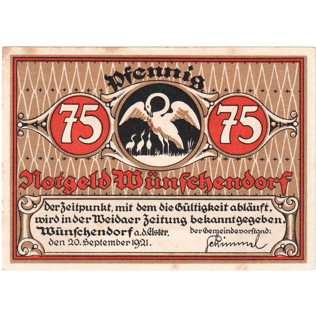 Alemania, Wünschendorf, 75 Pfennig, 1921-09-21, SC