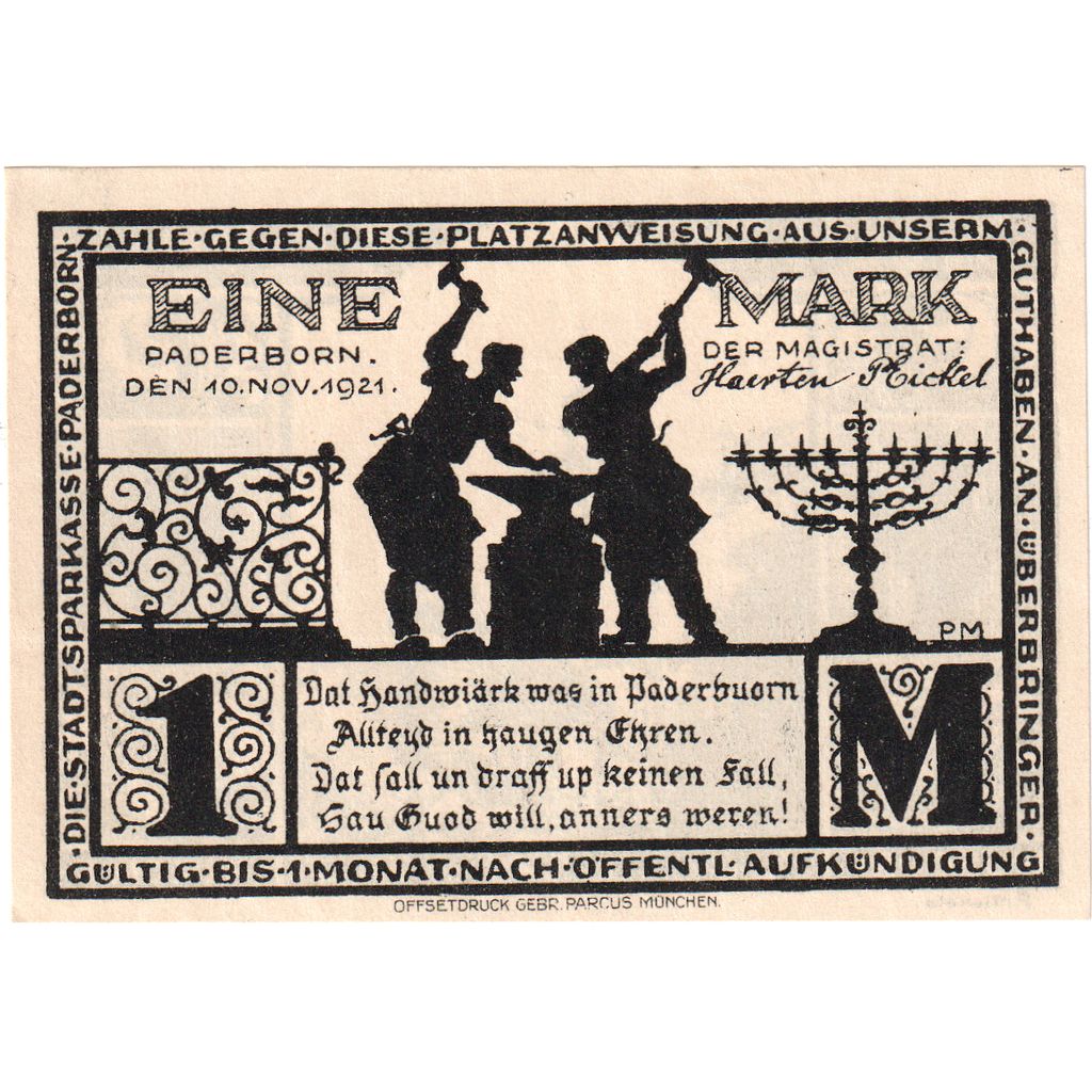 Germany, Paderborn, 1 Mark, 1921-11-10, UNC(63)