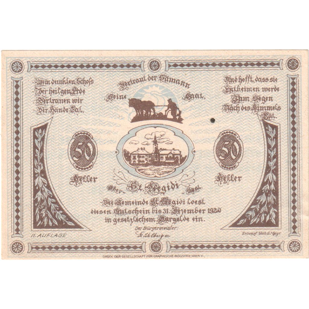 Austria, St Aegidi, 50 Heller, 1920-12-31, SC